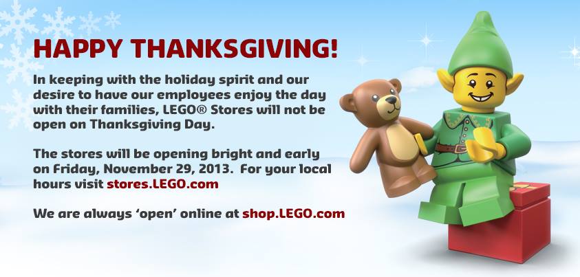 LEGO closed Thanksgiving